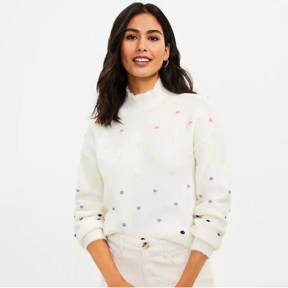 LOFT Rainbow Bobble Mockneck Sweater